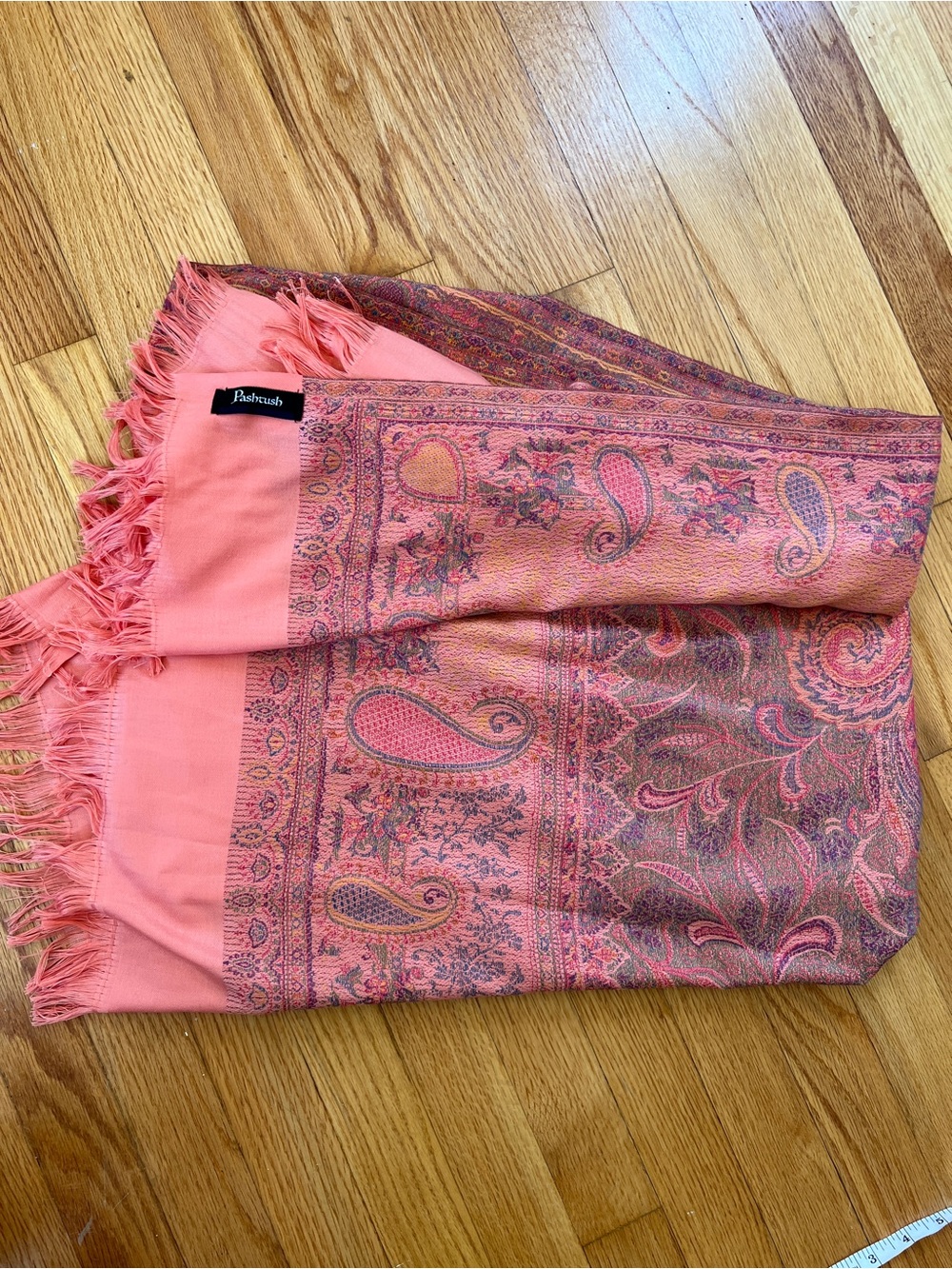 pashmina Coral Paisley Fringe Wrap